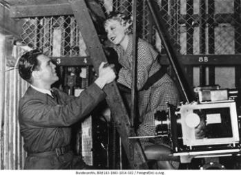 Max Schmeling und Anny Ondra bei Filmaufnahmen, Dezember 1934