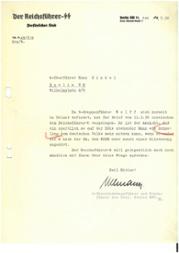 Schreiben des Persönlichen Stabs des Reichsführers-SS an Hans Hinkel vom 14. März 1938