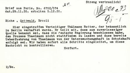 „Brief aus Paris“ an die Komintern, 29. November 1935