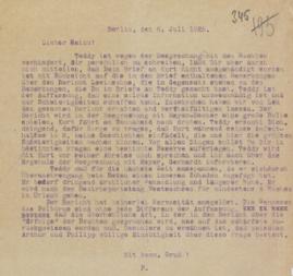 Nachricht an den Parteigenossen Heinz Neumann über Thälmanns Gesundheitszustand, 6. Juli 1926