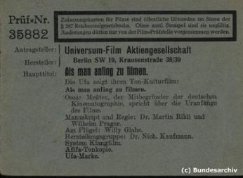 Als man Anfing zu filmen