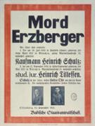 Bekanntgabe der Mörder von Matthias Erzberger durch die badische Staatsanwaltschaft, September 1921