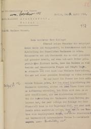 Schreiben von Dr. Edwin Redslob an den thüringischen Staatsministers für Volksbildung und Justiz Richard Leutheusser vom 14. April 1924, S. 1
