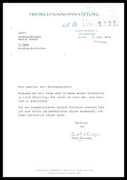 Schreiben von Rolf Schroers, Direktor der Theodor-Heuss-Akademie der Friedrich-Naumann-Stiftung, an den Bundespräsidenten Walter Scheel vom 5. Juli 1974