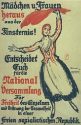 Plakat: "Mädchen und Frauen heraus aus der Finsternis!", Januar 1919