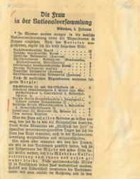 "Die Frau in der Nationalversammlung", Artikel in der München-Augsburger Abendzeitung vom 6. Februar 1919, S.1