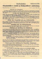 In einem Brief hatte von Loebell den Reichspräsidenten gebeten, zum bevorstehenden Volksentscheid über die Fürstenenteignung öffentlich Stellung zu nehmen, entweder in einem  Erlass an die Reichsregierung oder in einer Kundgebung an das deutsche Volk.