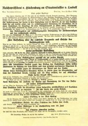 Antwortschreiben des Reichspräsidenten von Hindenburg an den Präsidenten des Reichsbürgerrates. Hindenburg kritisiert darin die Enteignungsforderung als einen „sehr bedenklichen Vorstoß gegen das Gefüge des Rechtsstaates“.