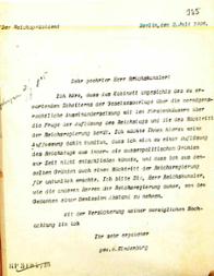 Schreiben des Reichspräsidenten von Hindenburg an den Reichskanzler zur Frage der Auflösung des Reichstages.