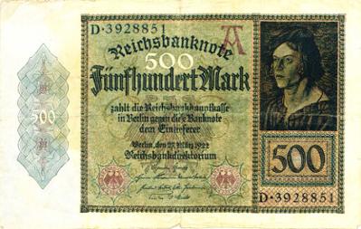 Reichsbanknote 500 Mark, 27. März 1922