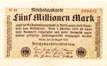 Reichsbanknote 5 Millionen Mark, 20. August 1923