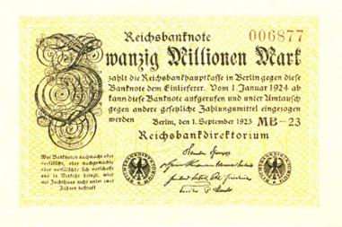 Reichsbanknote 20 Millionen Mark, 1. September 1923