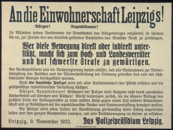Aufruf des Polizeipräsidiums Leipzig, 9. November 1923