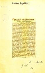 Artikel im Berliner Tageblatt vom 1. November 1919