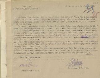 Vermerk des Gerichts des Garde-Kavallerie-Schützen-Korps vom 4. Juni 1919