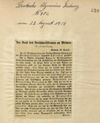 Artikel in der Deutschen Allgemeinen Zeitung vom 23. August 1919: Dank des Reichspräsidenten Friedrich Ebert an die Stadt Weimar