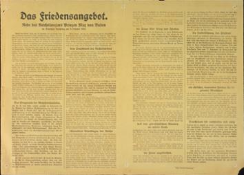 Rede des Reichskanzlers Prinzen Max von Baden im Deutschen Reichstag am 5. Oktober 1918 zum Waffenstillstandsangebot, Abdruck in der Bayerischen Staatszeitung
