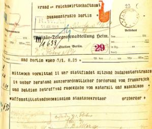 Telegramm an das Reichswirtschaftsamt vom 7. Januar 1919