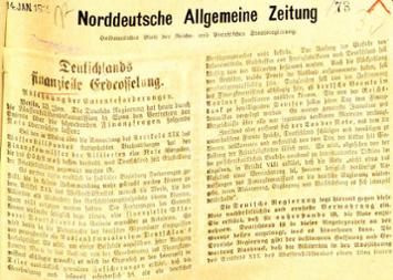 Artikel von Ulrich Graf von Brockdorff-Rantzau, Staatssekretär im Auswärtigen Amt und Verhandlungsführer bei den Friedensverhandlungen, Norddeutsche Zeitung vom 14. Januar 1919