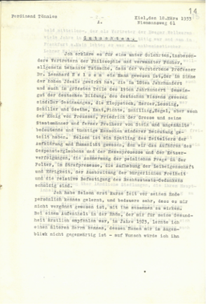 Gutachten Ferdinand Tönnies’ vom März 1933