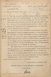 Antwortschreiben des Reichsministers des Innern an das Ministerium des Innern in Oldenburg vom 17. September 1919 (Abschrift)