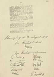 Verfassung des Deutschen Reichs vom 11. August 1919: letzte Seite mit Originalunterschriften des Reichspräsidenten Friedrich Ebert und der Reichsminister
