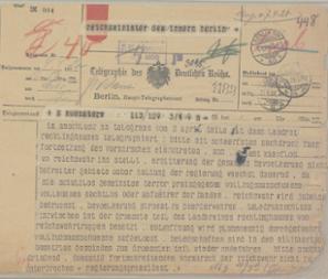 Telegramm des Regierungspräsidenten in Münster an das Reichsministerium des Innern vom 3. April 1920