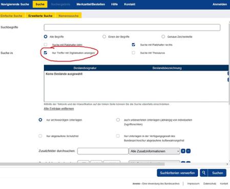 Suche nach Digitalisaten in der Erweiterten Suche von invenio